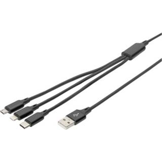 👉 Zwart Digitus USB-laadkabel Apple Lightning stekker, USB-A USB-C USB-micro-B stekker 1.00 m Extreem robuust gevlochten bescherming, Flexibel, 4016032467113