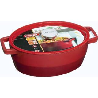 👉 Braadpan gietijzer rood Ovaal, 3,8 liter - Pyrex | Slowcook 3426470022811