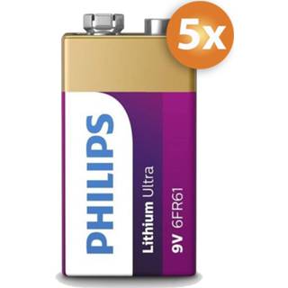 👉 Lithium batterij Voordeelpak 5 stuks Philips 9V batterijen 8719323439191