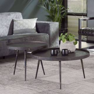 👉 Ronde salontafel grijs staal salontafels set Metallic in gepoedercoat