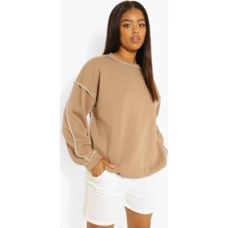 👉 Oversized Sweater Met Contrasterende Stiksels, Taupe