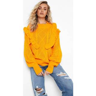 👉 Grof Gebreide Trui Met Ruches, Amber