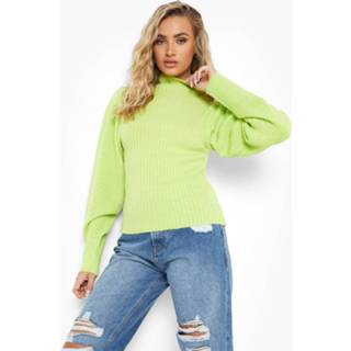 👉 Trui Met Contrasterende Naden En Ballonmouwen, Citrus Green