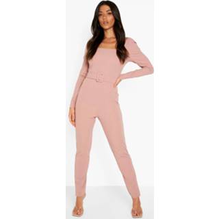 👉 Getailleerde Jumpsuit Met Pofmouwen En Ceintuur, Rose