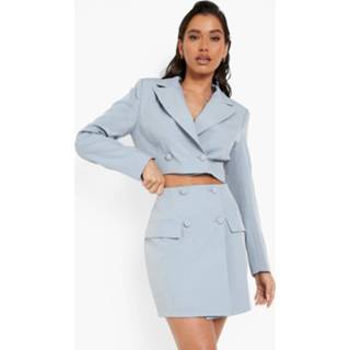 👉 Mix & Match Monochrome Korte Blazer, Dusty Blue