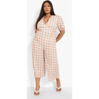 👉 Plus Gingham Culotte Jumpsuit, Stone