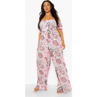 👉 Plus Paisley Wide Leg Jumpsuit Met Uitgesneden Hals, White