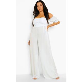 👉 Plus Wide Leg Jumpsuit Met Open Schouders, Light Blue