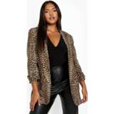 👉 Plus Luipaardprint Blazer Met Geplooide Mouwen, Brown