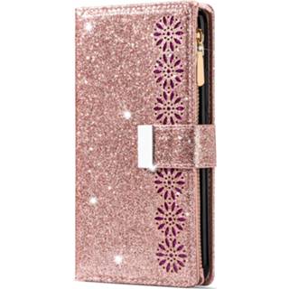 👉 Magnetische sluiting rose goud Samsung Galaxy S20 Luxe Glitter Book Case Hoesje met Koord - Bloemenpatroon Portemonnee Rits Pasjeshouder 8720629477718