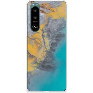 👉 Siliconen hoesje blauw goud Sony Xperia 5III TPU Marble Blue Gold 8720632682949