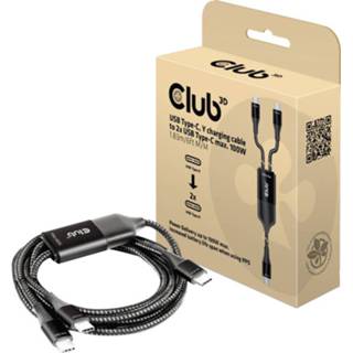 👉 Oplaadkabel Club 3D USB Type-C, Y naar 2x Type-C 1,83 meter, Max. 100 W 8719214472009