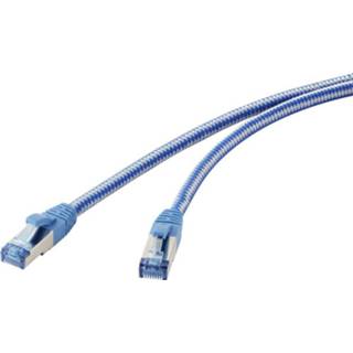 Renkforce RF-4288962 RJ45 Netwerkkabel, patchkabel CAT 6A S/FTP 1.00 m Blauw, Grijs Stoffen mantel, Vergulde steekcontacten, Vlambestendig 1 stuk(s)