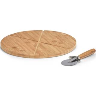 👉 Snijplank houten One Size bruin 1x pizza snijplanken/borden met pizzasnijder 32 cm - Zeller Keukenbenodigdheden Kookbenodigdheden Pizzaborden Pizzasnijplanken Snijplanken voor 8720276185486