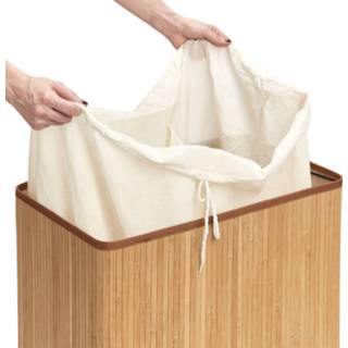 👉 Luxe dubbele bruine wasmand van bamboe hout 52 x 32 x 63 cm - Zeller - Huishouding/huishouden - Schoonmaakartikelen - Was sorteren/verzamen - Wasgoedmanden/wasmanden - Dubbele wasmanden