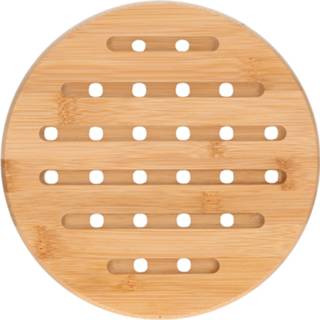 👉 Pan houten hout One Size beige 1x pannenonderzetters rond 20 cm - Zeller Keukenbenodigdheden Kookbenodigdheden Pannen/schalen onderzetters van 8720276214988