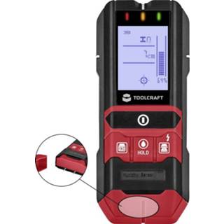 👉 TOOLCRAFT Detectieapparaat Incl. materiaalvochtigheidsmeter TO-5137833 Detectiediepte (max.) 80 mm Geschikt voor Ferrometaal, Non-ferrometaal,