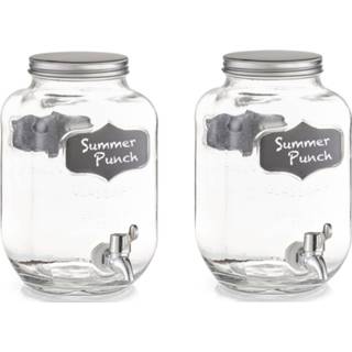 👉 Drankdispenser transparant glas 2x Glazen drank dispensers met krijtlabel 3,8 liter