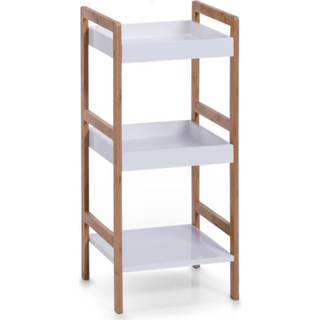 👉 Plank wit bruin bamboe houten bijzet kastje wit/bruin met 3 planken 36 x 80 cm