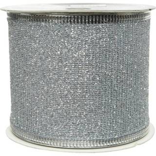 👉 3x Rolletjes glitter lint/gaas zilver 270 x 6 cm - Decoratie gaas/lint - kerstversiering/kerstdecoratie - Hobby/knutsel materiaal