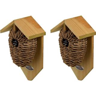 👉 2x Stuks houten vogelhuisje/nestbuidels zeegras 26 cm - Vogelhuisjes tuindecoraties - Winterkoning nestje