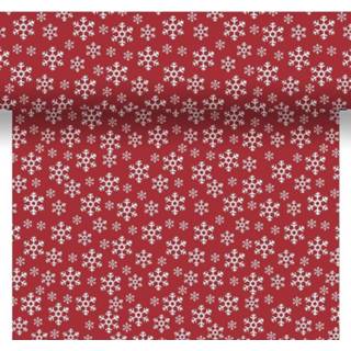 👉 Tafellaken rood wit One Size Kerst thema tafellaken/tafelkleed rood/wit sneeuwvlokken print 138 x 220 cm - Kerstdiner tafeldecoratie versieringen 8720147177510