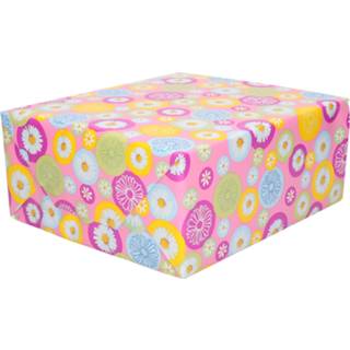 👉 Inpakpapier roze papier active 1x Inpakpapier/cadeaupapier met gekleurde bloemetjes 200 x 70 cm