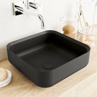 👉 Waskom solid surface vierkant binx opbouw zwart mat Mondiaz 36x36cm urban 7434215273219