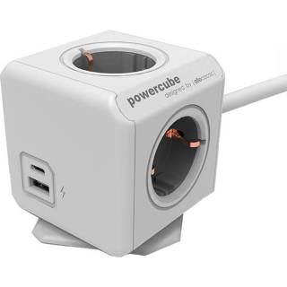 👉 Powercube wit grijs active Allocacoc extended - 4x Schuko, 1x USB-A en USB-C 1,5 meter kabel Wit/Grijs 8719186010070