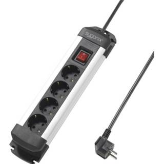 👉 Sygonix SY-4538264 Stekkerdoos met schakelaar 4-voudig Zwart, Zilver Randaarde stekker 1 stuk(s)