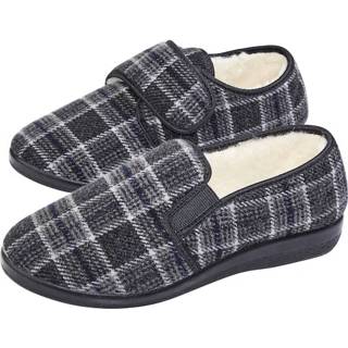 👉 Pantoffels textiel geruit mannen comfortabele zool per 2 paar Roger Kent Zwart::Grijs 4055707116451