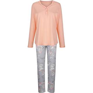 👉 Pyjama katoen vrouwen oranje MONA Apricot::Lichtgrijs::Ecru 4055706810114