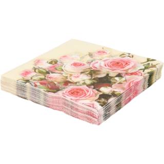 👉 Servet geel papieren One Size meerkleurig 40x met rozen/bloemen voorjaar servetten 33 x cm - wegwerpservetten 3-laags 8720576354032