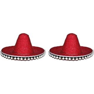 👉 Sombrero rode volwassenen 2x stuks Mexicaanse verkleed hoed 60 cm voor