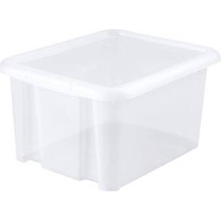 👉 Kunststof opbergbox wit transparant opbergbox/opbergdoos L44 x B36 H25 cm stapelbaar