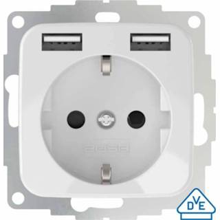 👉 Stopcontact wit Biusch Jaeger SI met USB poorten 2400mA glanzend voor een 40mm diepe doos 2USB 8718868449375