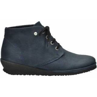 👉 Veterboots rubber wol damesschoenen vrouwen blauw Wolky veterboot