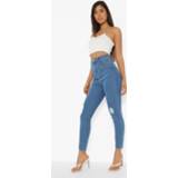 Versleten Skinny Jeans Met Hoge Taille, Mid Blue