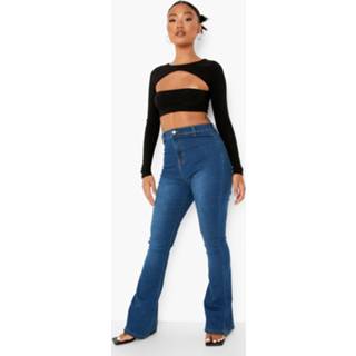 👉 Petite Skinny Jeans Met Wijd Uitlopende Pijpen En Hoge Taille, Mid Blue