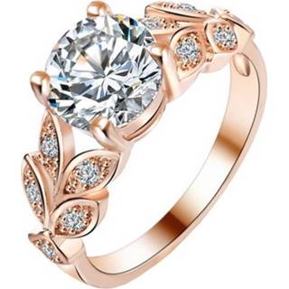 Dames ring LGT Jewels Crystal Leaf Rose -16mm