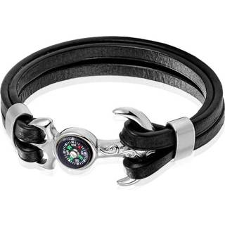 👉 Herenarmband goudkleurig zwart leer edelstaal mannen goud Heren armband Nautisch kompas anker 8720246410815