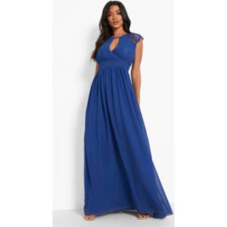 👉 Geplooide Maxi Wikkel Jurk Met Kanten Detail, Navy