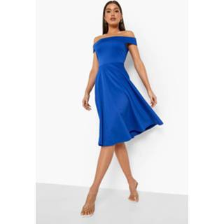 👉 Scuba Midi Skater Jurk Met Uitgesneden Hals, Cobalt