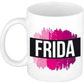 Beker roze vrouwen Naam cadeau mok / Frida met verfstrepen 300 ml