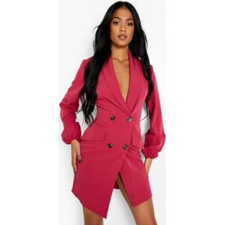 👉 Tall Geweven Blazer Jurk Met Chiffon Mouwen, Hot Pink