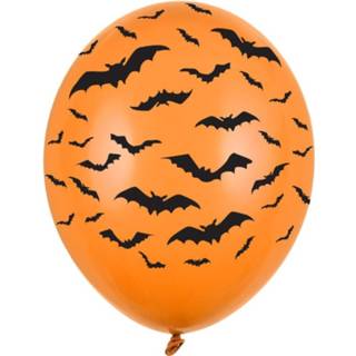 Halloween - 6x Oranje/zwarte Halloween ballonnen 30 cm met vleermuizen print