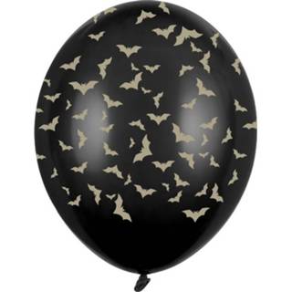 👉 Halloween - 6x Zwart/gouden Halloween ballonnen 30 cm met vleermuizen print