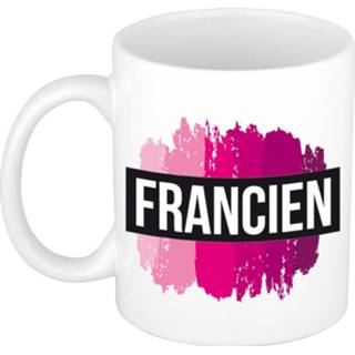 👉 Beker roze vrouwen Naam cadeau mok / Francien met verfstrepen 300 ml