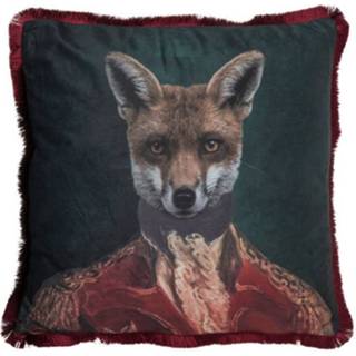 Polyester multikleur Kussen velvet franjes - vos 45x45 cm 8716963147165