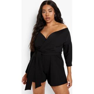 👉 Plus Off Shoulder Romper Met Ceintuur, Black